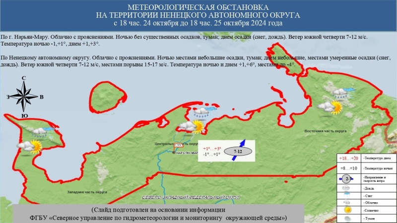 ЕЖЕДНЕВНЫЙ ОПЕРАТИВНЫЙ ПРОГНОЗ возникновения и развития чрезвычайных ситуаций на территории Ненецкого автономного округа на 26 октября 2024 года